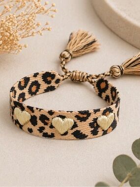 Leopard Print Embroidered Woven Bracelet